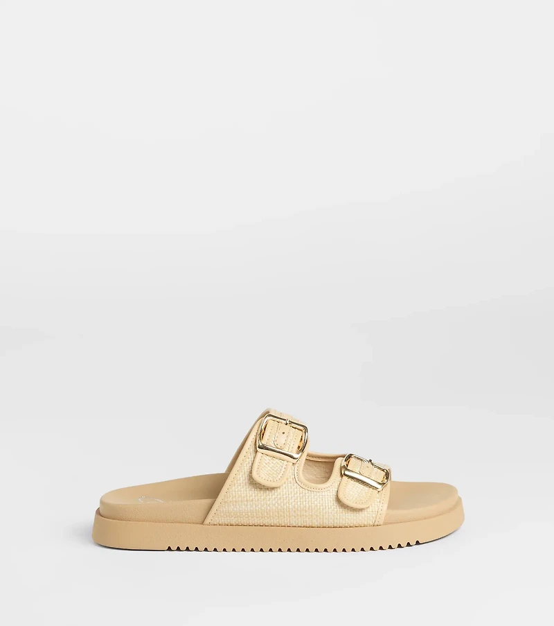 Under The Sun Straw Buckle Slide Sandals