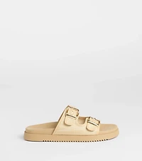 Under The Sun Straw Buckle Slide Sandals