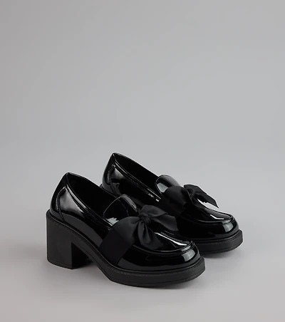 Gloss And Bow Block Heel Loafers