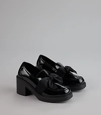 Gloss And Bow Block Heel Loafers