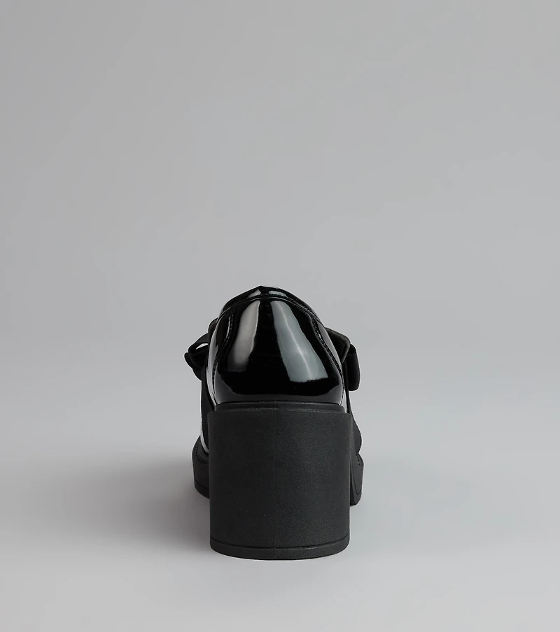 Gloss And Bow Block Heel Loafers