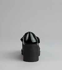 Gloss And Bow Block Heel Loafers