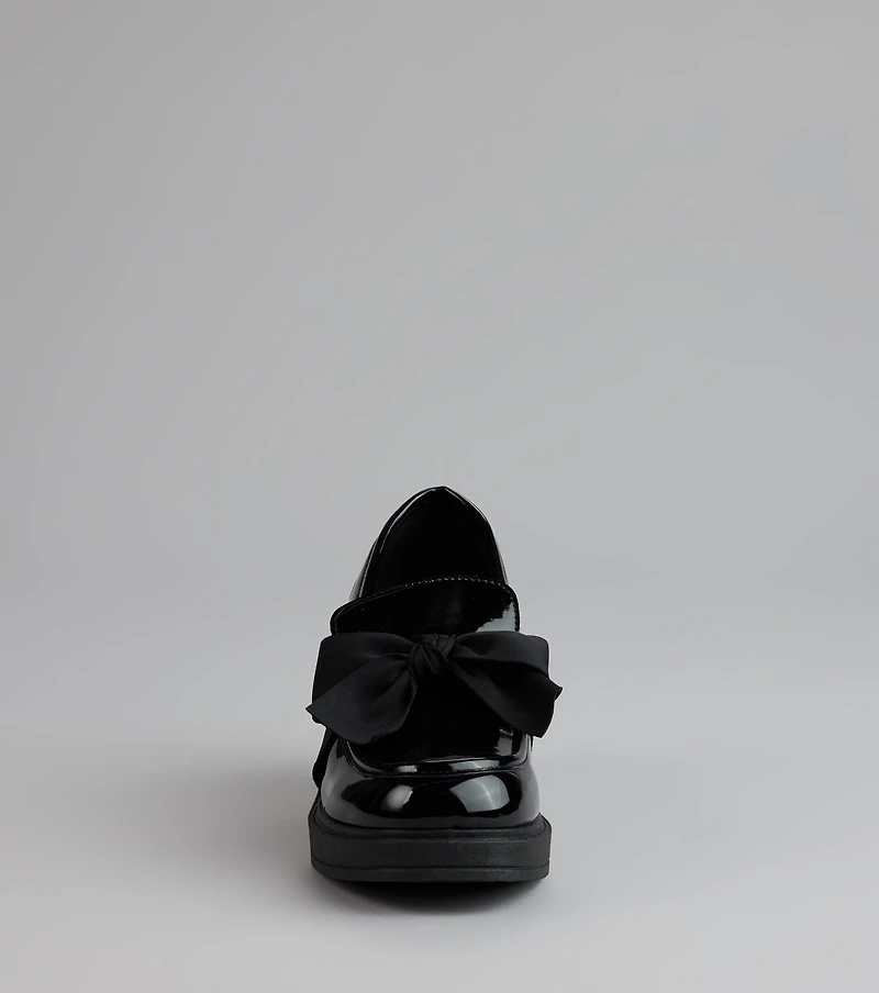 Gloss And Bow Block Heel Loafers