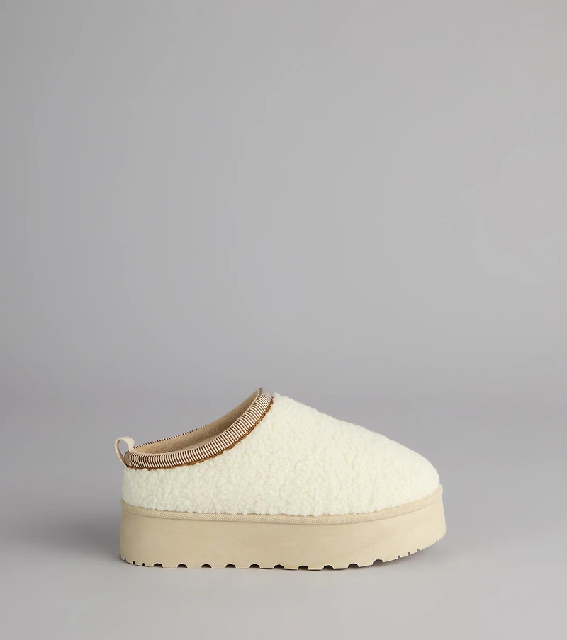 Cloud Club Faux Sherpa Platform Slippers