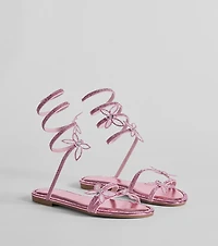 Perfectly Glam Rhinestone Butterfly Spiral Strap Sandals