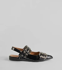 Trendy Look Pointed Toe Buckle Slingback Flats