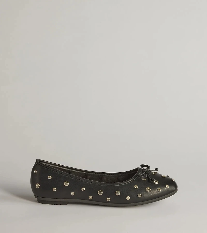 Step Chic Faux Leather Rhinestone Stud Ballet Flats