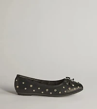 Step Chic Faux Leather Rhinestone Stud Ballet Flats