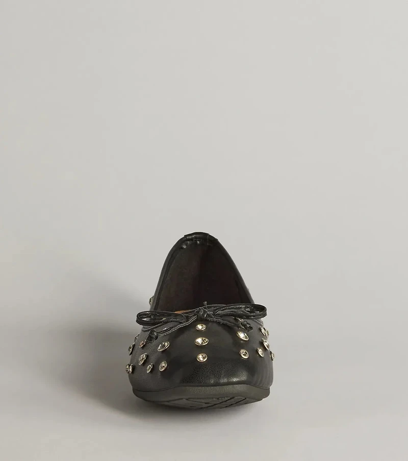 Step Chic Faux Leather Rhinestone Stud Ballet Flats