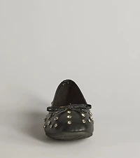 Step Chic Faux Leather Rhinestone Stud Ballet Flats