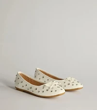 Step Chic Faux Leather Rhinestone Stud Ballet Flats