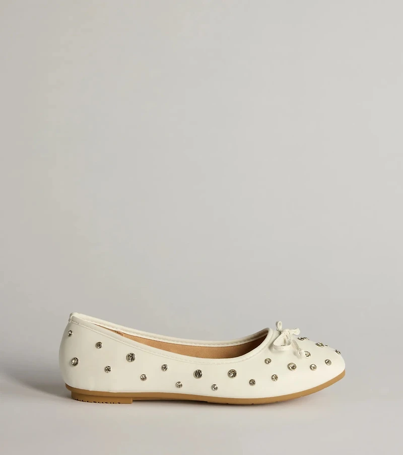 Step Chic Faux Leather Rhinestone Stud Ballet Flats