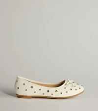 Step Chic Faux Leather Rhinestone Stud Ballet Flats