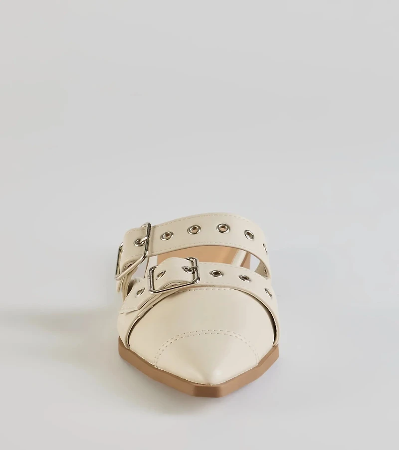 Edgy Flair Faux Leather Buckle Strap Flats