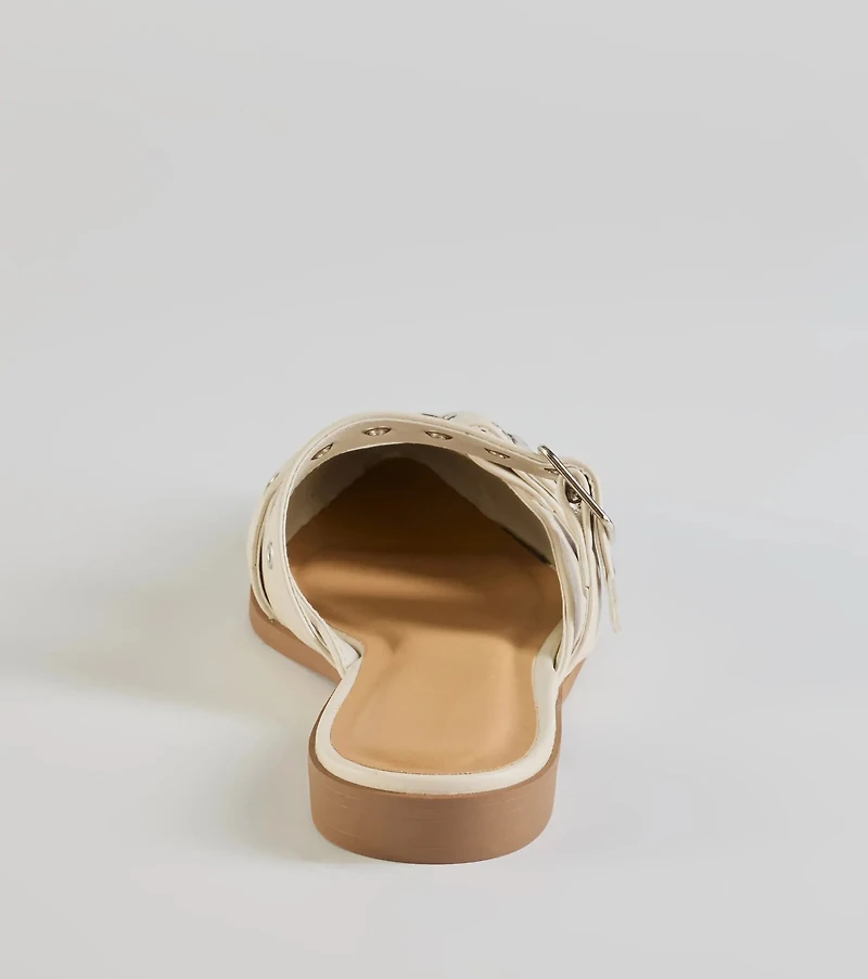 Edgy Flair Faux Leather Buckle Strap Flats