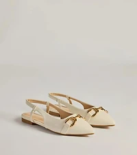Luxe Allure Pointed-Toe Faux Leather Flats