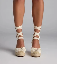 Walk The Park Eyelet Lace-Up Espadrille Wedges