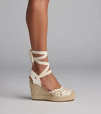 Walk The Park Eyelet Lace-Up Espadrille Wedges