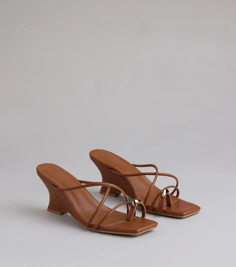 Refined And Classy Toe Ring Strappy Wedges