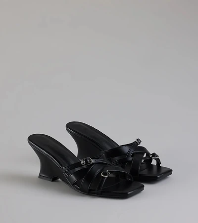 Playing It Cute Strappy Buckle Wedge Heels