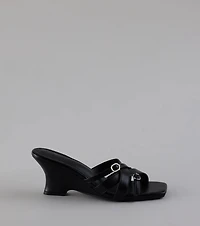 Playing It Cute Strappy Buckle Wedge Heels