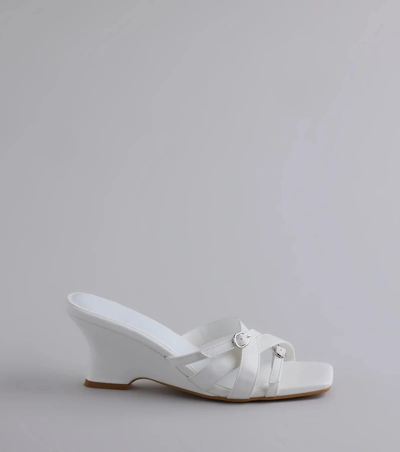 Playing It Cute Strappy Buckle Wedge Heels