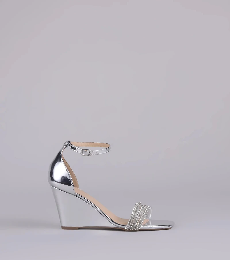 Major Glow Rhinestone Metallic Wedge Heels