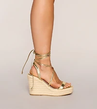 Vacay Glow Metallic Lace-Up Espadrille Wedges