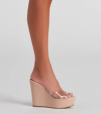 the Clear Faux Patent Leather Wedges