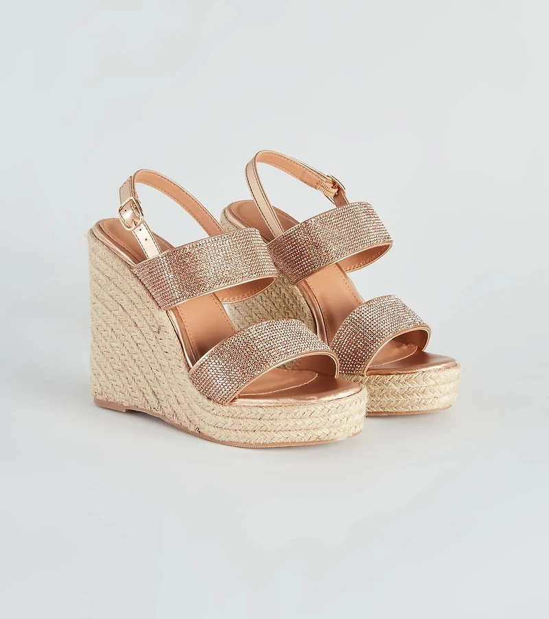 Vacay Luxe Rhinestone Espadrille Wedges