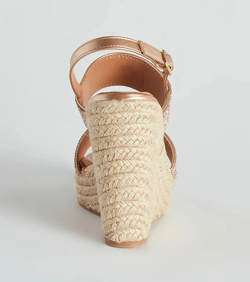 Vacay Luxe Rhinestone Espadrille Wedges