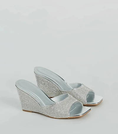 All Star Glitz Rhinestone Square Toe Wedges