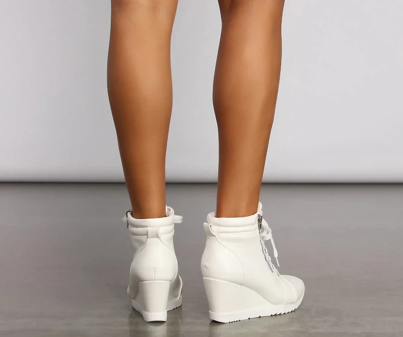 Step It Up Faux Leather Wedge Sneakers