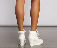 Step It Up Faux Leather Wedge Sneakers