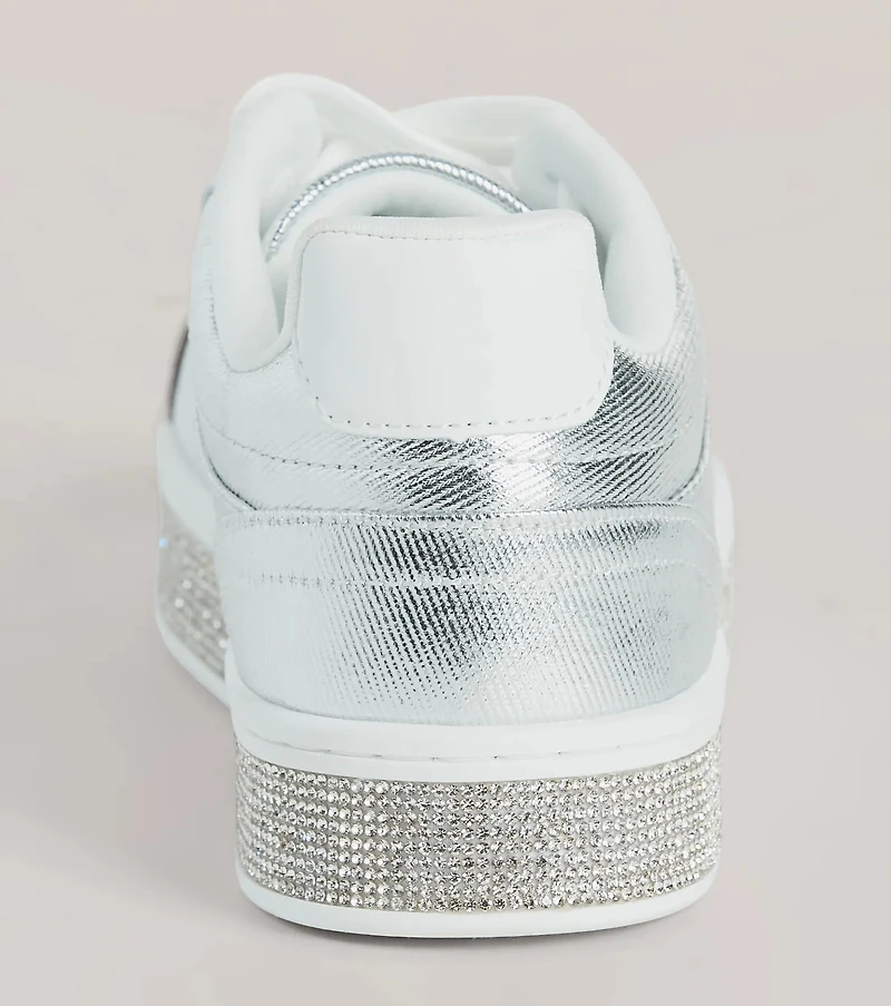 Playful Shimmer Rhinestone Trim Platform Sneakers