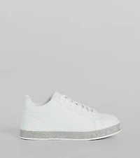 Playful Shimmer Rhinestone Trim Platform Sneakers