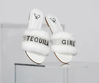 Rhinestone Tequila Girl Fluffy Slide Sandals