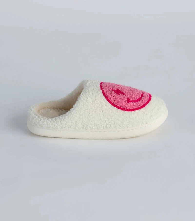 Happy Face Faux Sherpa Slippers