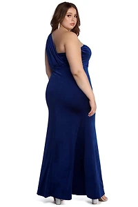 Plus Iris One Shoulder Draped Velvet Dress