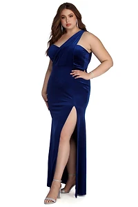 Plus Iris One Shoulder Draped Velvet Dress