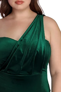 Plus Iris One Shoulder Draped Velvet Dress