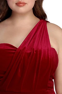 Plus Iris One Shoulder Draped Velvet Dress