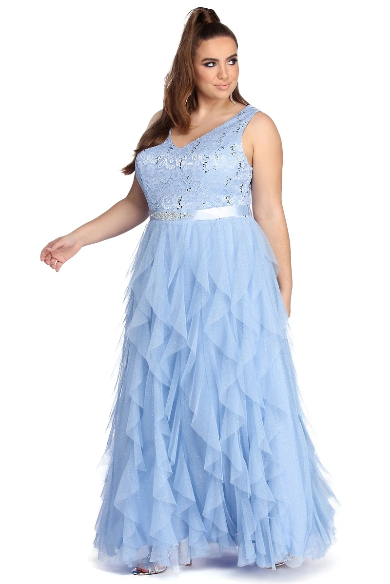 Plus Ava Formal Glitter Tendril Dress