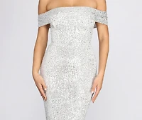 Desi Sequin Off Shoulder Midi Dress