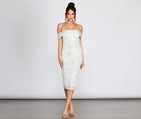 Desi Sequin Off Shoulder Midi Dress
