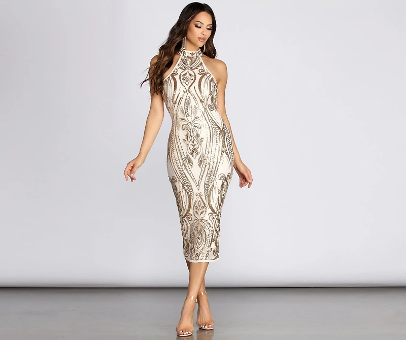 Sofia Formal Sequin Midi Dress