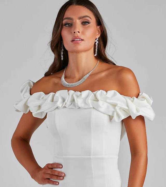 kiari formal off the shoulder ruffled dress ruffle top off the shoulder dress Kiari Formal Off the Shoulder Ruffled Dress