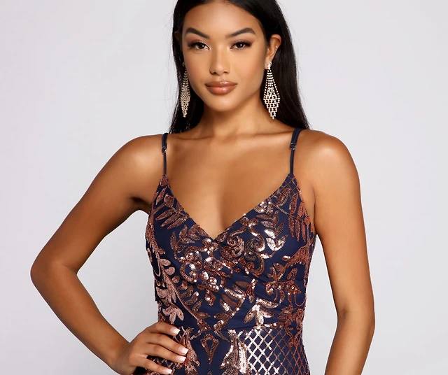 Windsor Stella Formal Sequin Scroll Print Mini Dress | MainPlace Mall