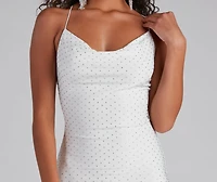 Avery Formal Heat Stone Cowl Neck Mini Dress