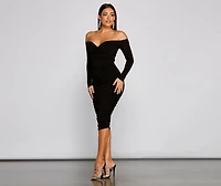 Penelope Off-The-Shoulder Ruched Midi Dress